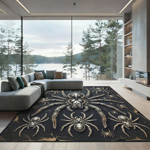 ODIKA 4' x 6' Machine Washable Non-Slip Area Rug, gothic print High Traffic Rug, Black, 1179395