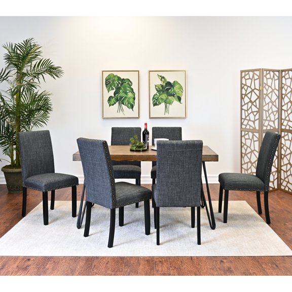 7-Piece Hairpin Dining Set | Perfect for Daily Meals at Home | Rustic Dark Pine Finish Table | Resolves Lack of Style Problem