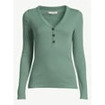 thumbnail image 4 of Free Assembly Women's Ribbed Henley Tee with Long Sleeves, 4 of 5