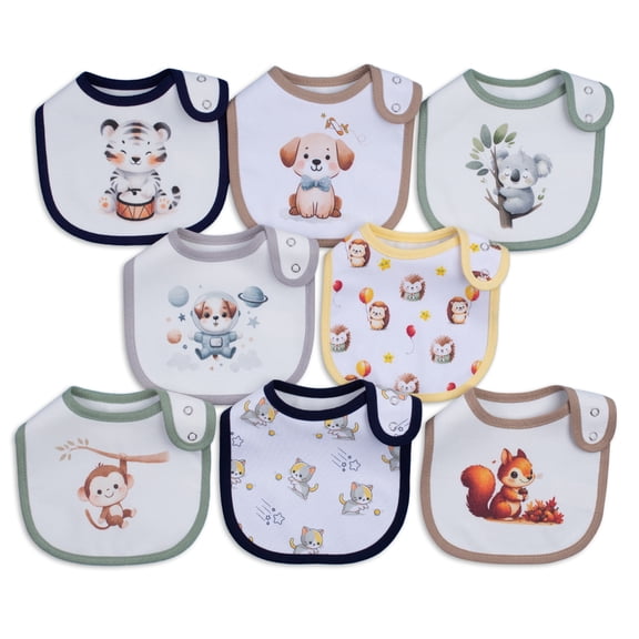 8 Pack Absorbent Cotton Baby Bibs Leak Proof Adjustable Buttons for Newborn Toddler Boys Girls Drool & Feeding