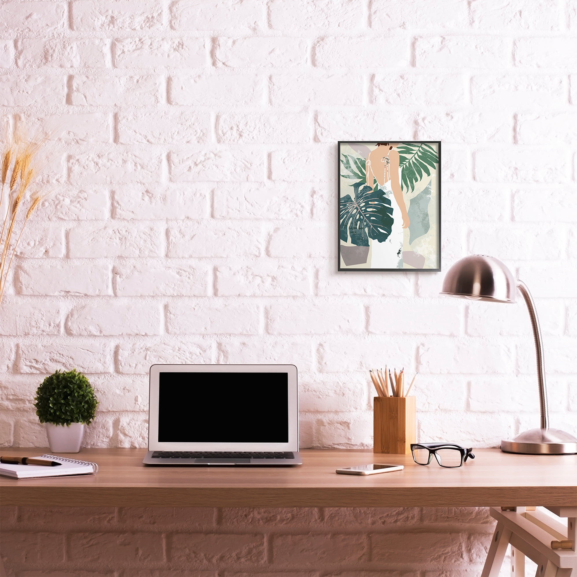 Stupell Industries Woman Between Shaded Palms Tropical Plants Black Framed, 11 x 14, Design by Melissa Wang
