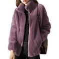 thumbnail image 1 of LUXUR Ladies Full Zip Sherpa Jackets Drawstring Holiday Overcoats Purple 2XL, 1 of 3