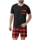 thumbnail image 1 of Mangas de Mano para Hombres Plaid Casual Home Sleepwear Manga Corta Cuello Redondo Top Y Pantalones Cortos Set, Algodón Poliéster Sala de Desgaste, 1 of 6