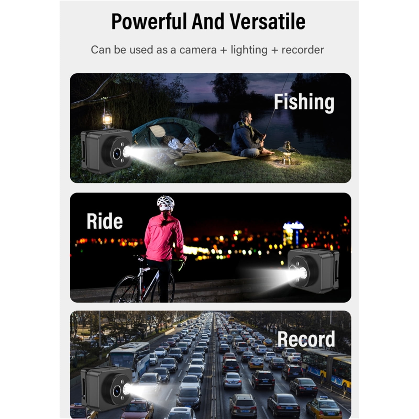 Action Camera with LED Light 1080P Video Recorder Headlamp Camera for Outdoor Enthusiasts Athletes Adventure Camera