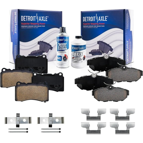 Detroit Axle - Brake Pads for Ford 2011-2014 Mustang, Front and Rear Ceramic Brakes Pads with Hardware 2012 2013 Replacement