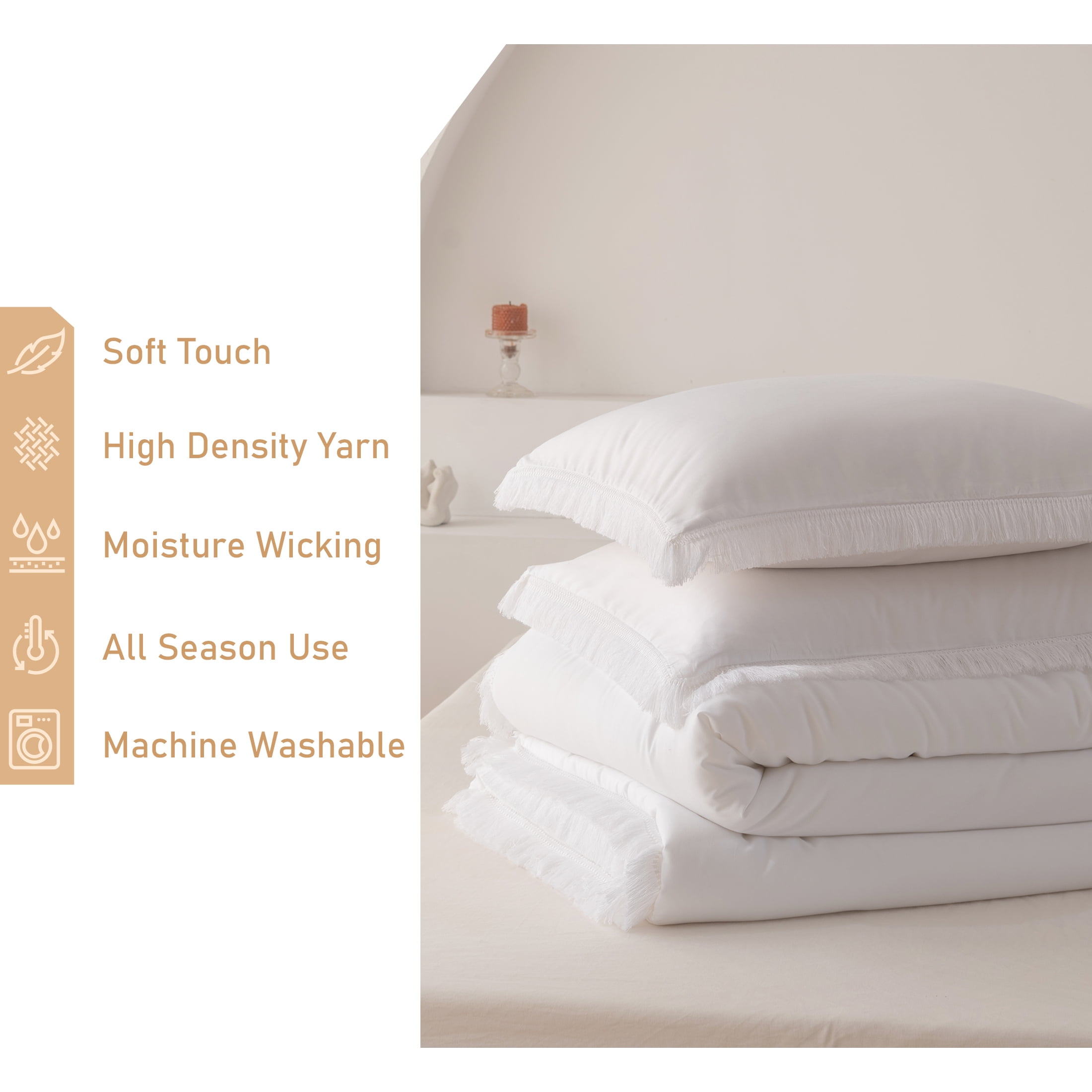 LEAFAX White Comforter Set Queen Boho Bedding Set Exquisite Tassel Pattern Microfiber Filling, Cozy Lightweight All Season, 5-Piece
