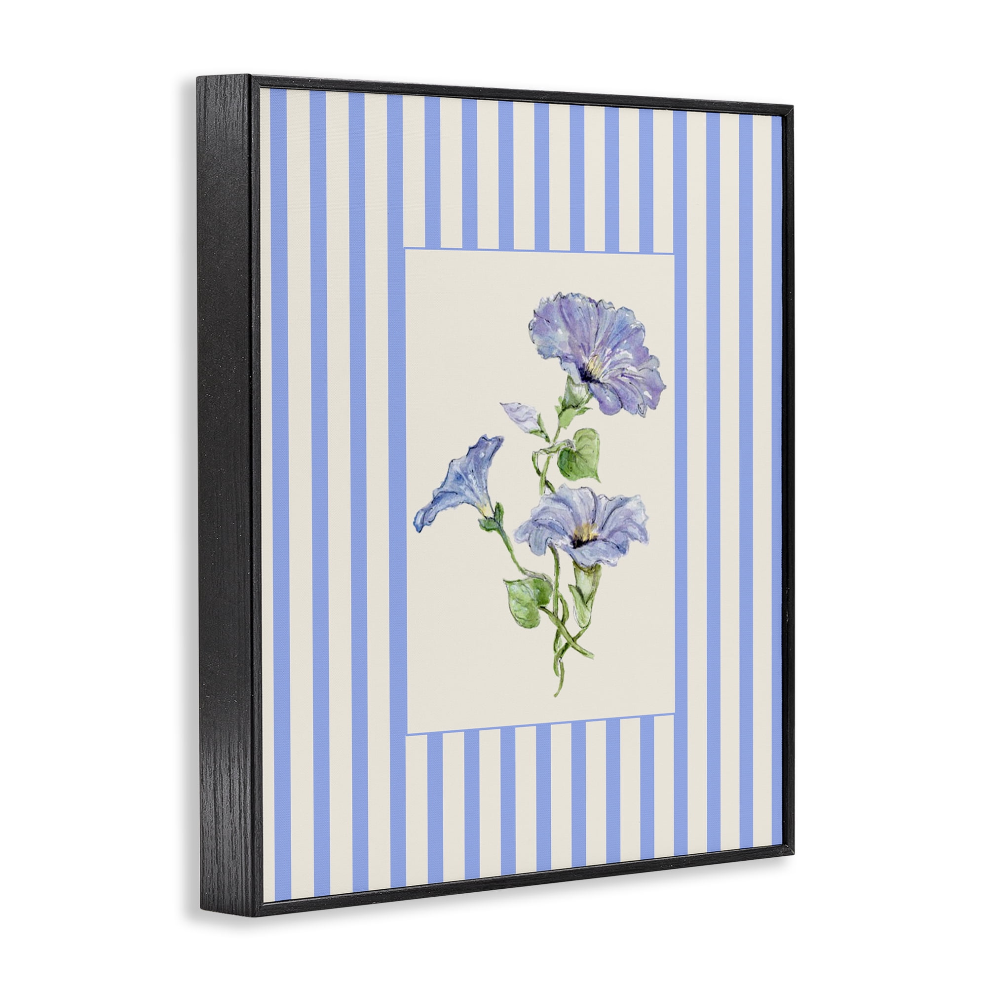 Blue Stripe Morning Glory Black Framed Giclee Art, design by Lisa Wehmeyer