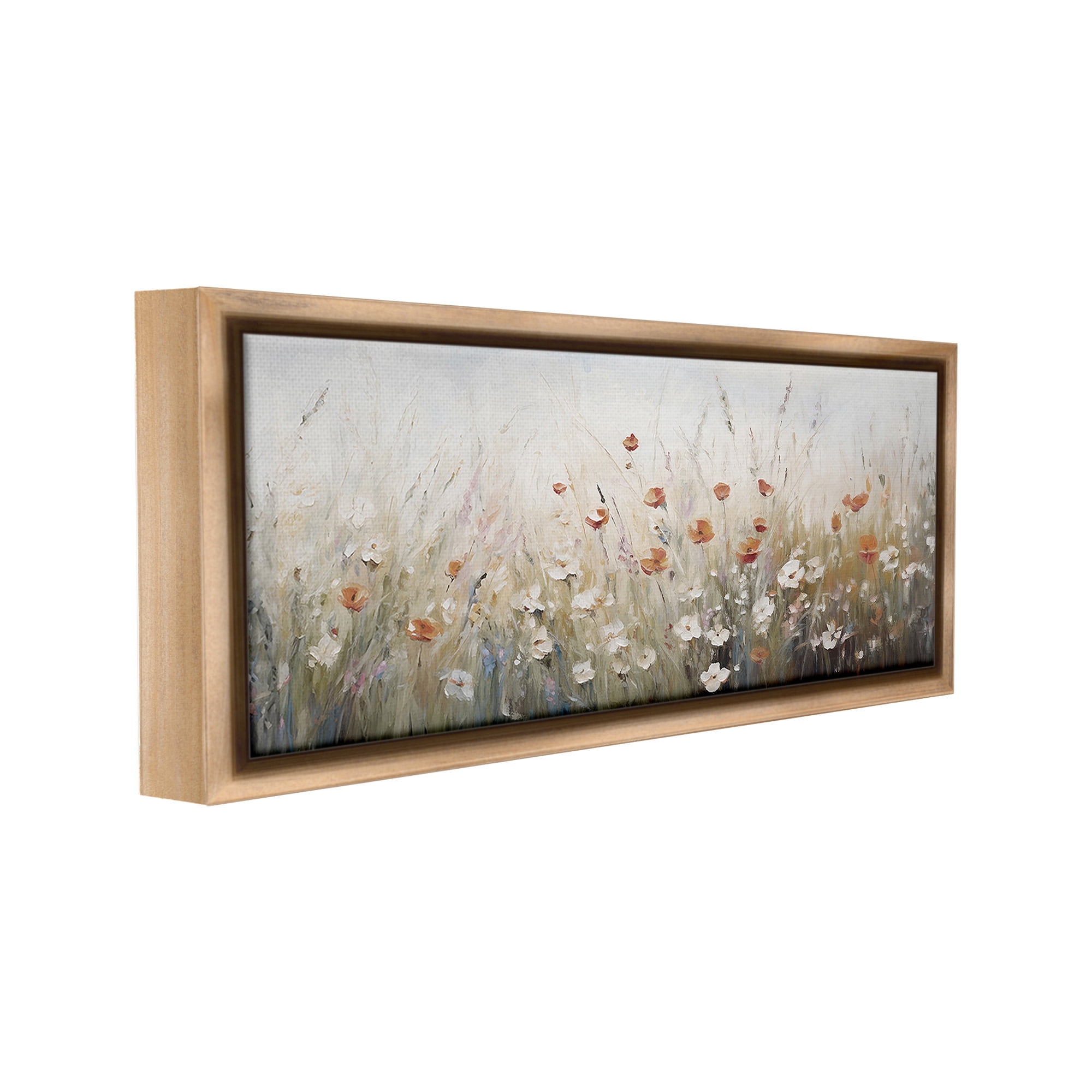 Stupell Industries Neutral Poppy Blooms Botanical & Floral Painting Brown Floater Framed Canvas Art Print Wall Art, 31 x 14