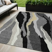5' X 8' Black Gray And Tan Abstract Washable Indoor Outdoor Area Rug