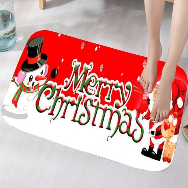 OUSITAID Christmas Mats and Rugs Flannel Fabric Non Slip Rubber Backing Absorbent Bath Rug Home Kitchen Floor Mat