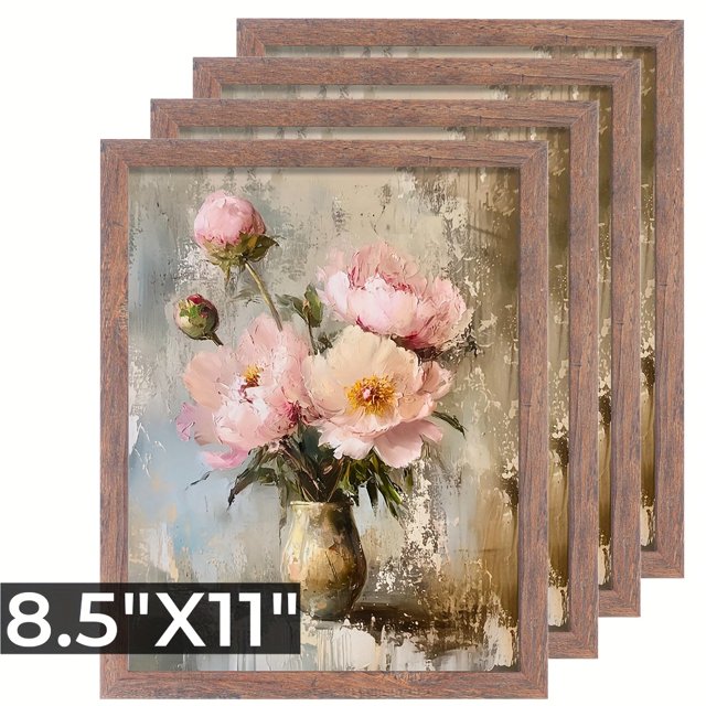 4pcs Photo Frame Set in Natural, Dark Brown & Black - Contemporary Wall Art for Home and Office Decor, Rectangular Wooden Frames for Posters and Collages