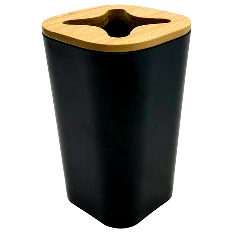 KRALIX Bathroom Set 6 Pieces Black Plastic/Bamboo Bathroom Accessories