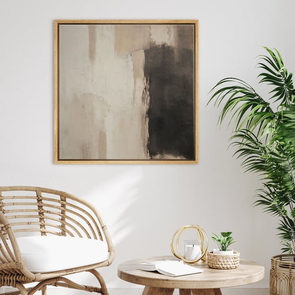 Framed Canvas Print Wall Art Neutral Minimalist Abstract Print Soft Beige and Brown Artwork For Living Room Decor - 16"x16" NATURAL