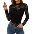thumbnail image 2 of FNFYFH Women's Long Sleeve Lace Shirt Crew Neck Slim Fit Going Out Tops Blouse Date Night Outfits, 2 of 10