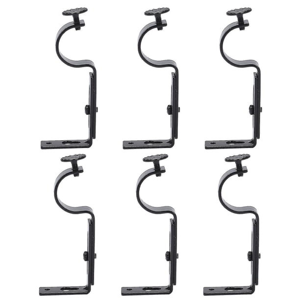 Paquete de 6 soportes de barra de cortina ajustables negros de acero compatibles con cortinas de pared