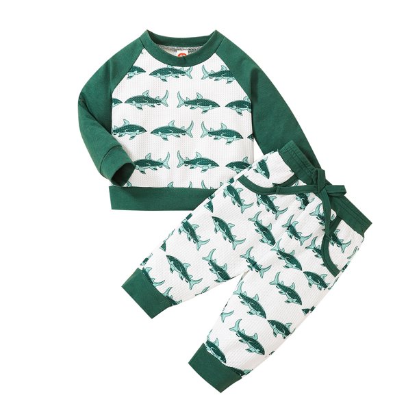 Gibobby Conjunto de pants para Niños pequeños Niñas Manga larga Dibujos animados Estampados Tops Pantalones Trajes para niños(Verde,18-24 Meses)
