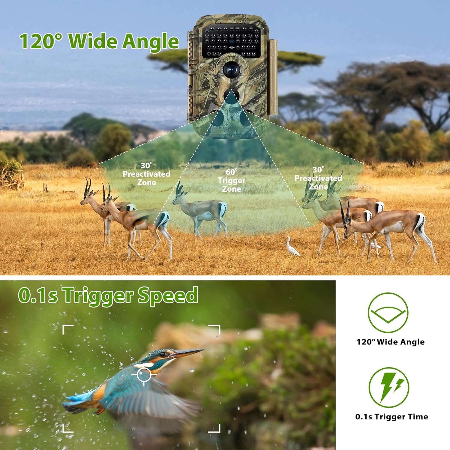 Trail Camera Game Hunting Cam 32MP Image 1296P Time Lapse Motion Activated Night Vision for Outdoor Security Wildlife Watching Obervation