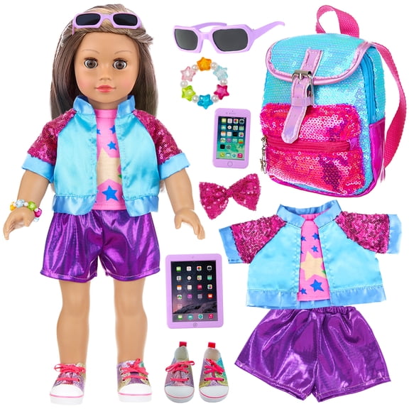 ZITA ELEMENT 18 Inch Doll Clothes & Accessories Set - 3-Piece Doll Outfits with Shoes, Backpack, Hair Clip, Bracelet, Sunglasses and other 18 Inch Doll Accessories for Kids
