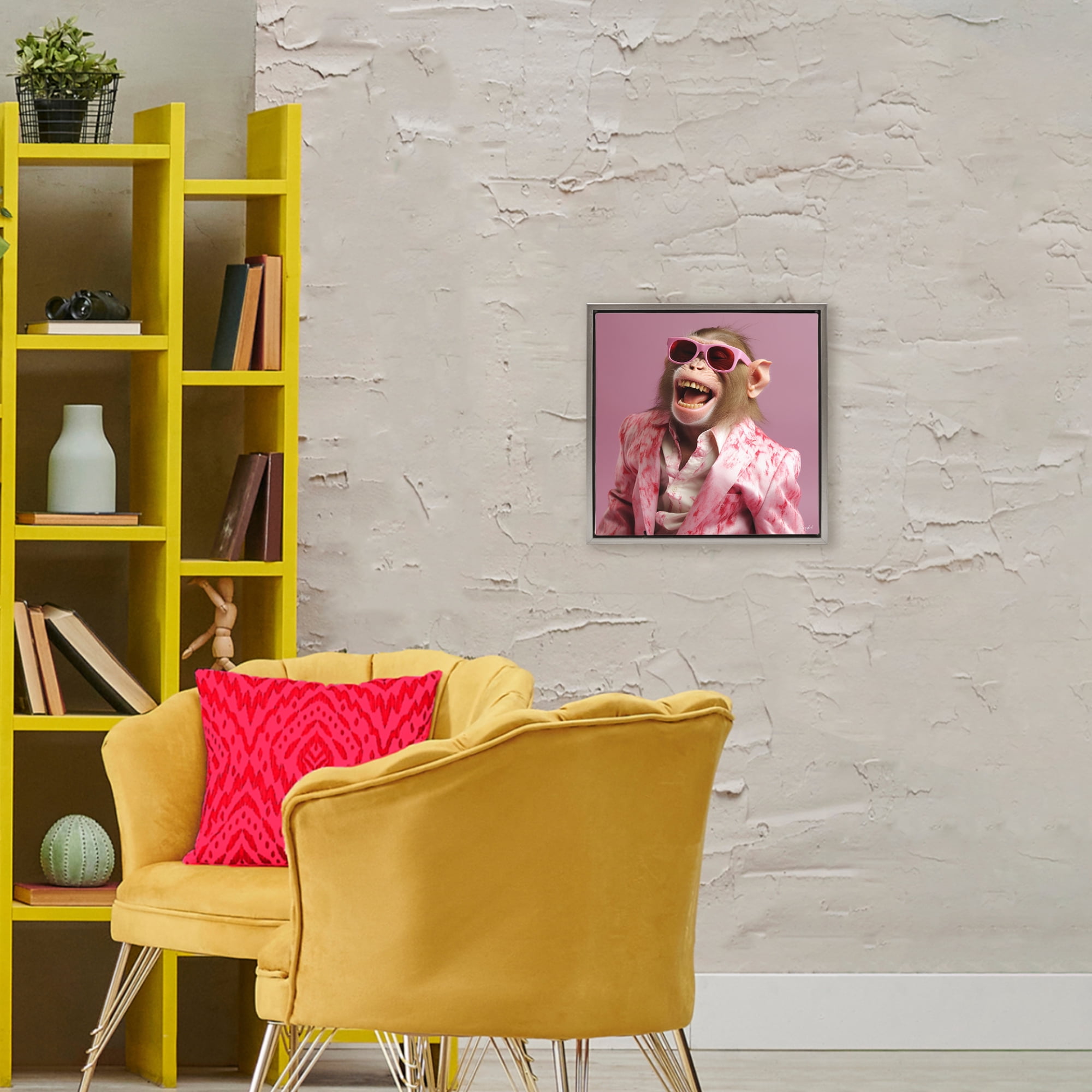 Stupell Industries Hipster Monkey in Suit Gray Framed Floater Canvas Wall Art, design by Roozbeh