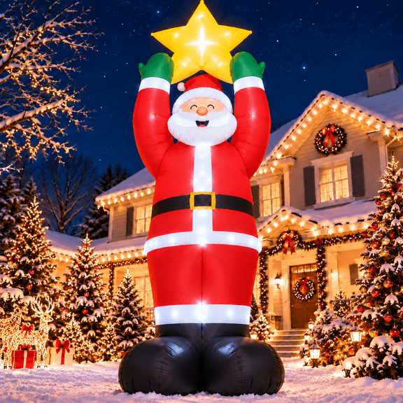 10FT Outdoor Christmas Inflatable Decoration Santa Claus, Built-in LED light up for Lawn Yard Garden Indoor Outdoor Inflatable Decoration Xmas Party Decor