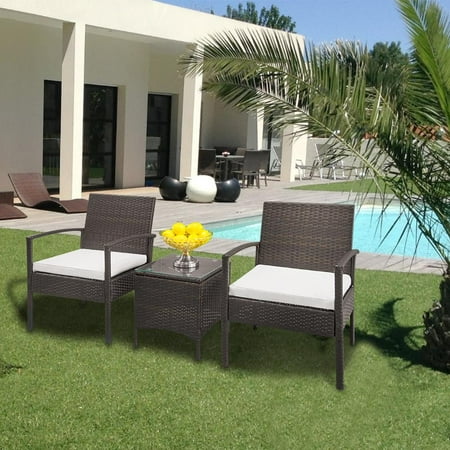 SamyoHome Patio Furniture Cushioned PE Rattan Bistro Chairs Set of 2 with Table 3 Piece