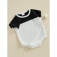thumbnail image 4 of Aojekbee Infant Baby Boy Summer Jumpsuit Contrast Color Round Neck Cap Sleeve Pocket Romper, 4 of 9