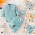 thumbnail image 4 of Baby Boy Girl Cotton Outdfit Sets Ribbed Long Sleeve Sun Print Button Design Romper And Elasticized Pants With Cap, 4 of 4
