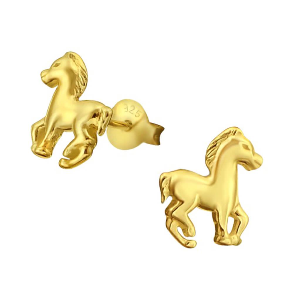 Children's Gold Plated Sterling Silver Horse Stud Earrings