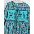 thumbnail image 4 of Vintage Chic Women Long Sleeve Neck Tie Peacock Green Floral Beach Bohemian Maxi Dress Ladies Rayon Cotton Holiday Boho Dresses, 4 of 6