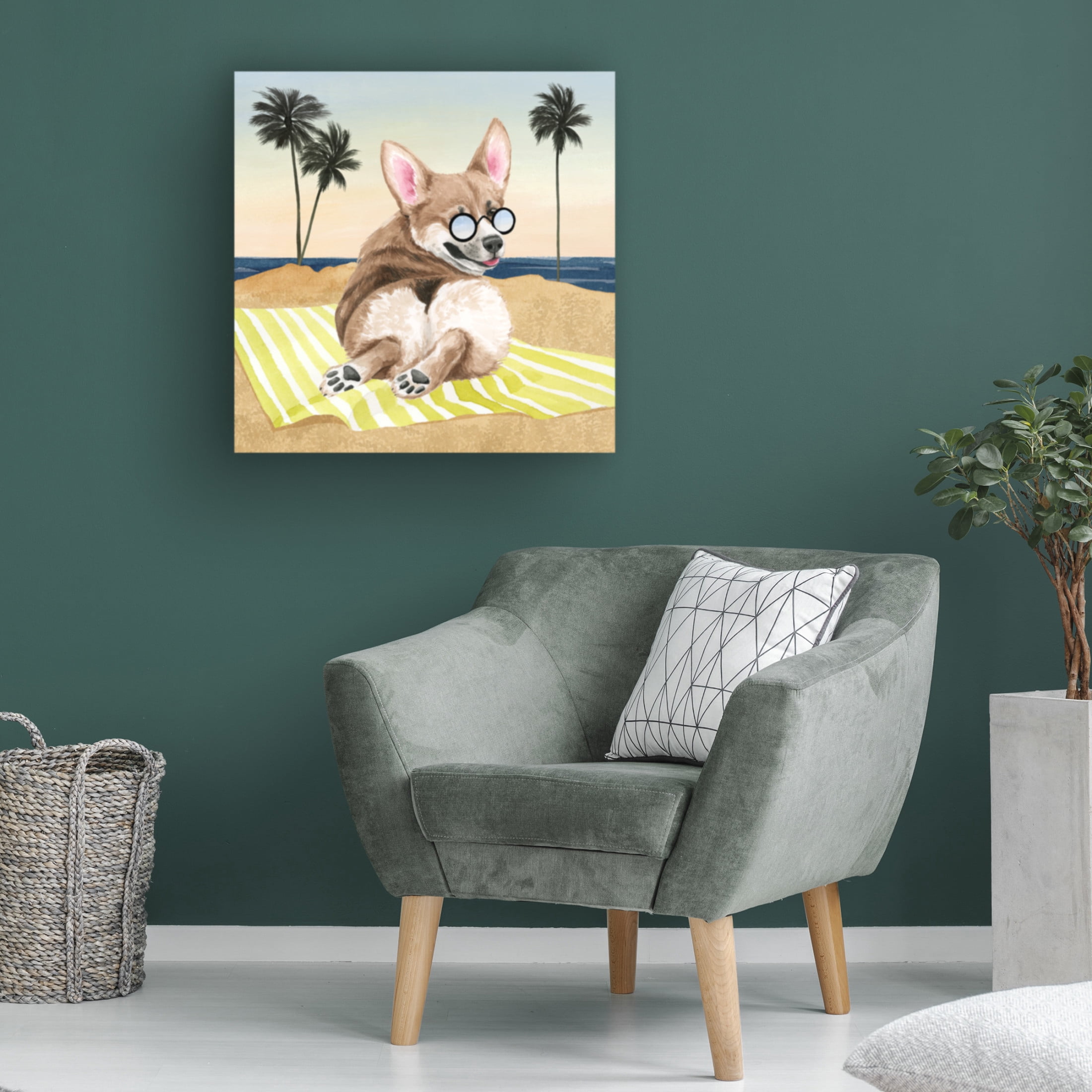 Canvas Wall Art - Grace Popp 'Sun Lovin' Pups II' Wall Art for Living Room, Bedroom, or Office Décor by Trademark Fine Art - 35 x 35 Inches