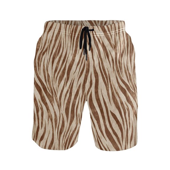 Men's Beach Shorts Quick Dry Shorts for Summer Pool and Casual Wear Brown Animal Stripes Small