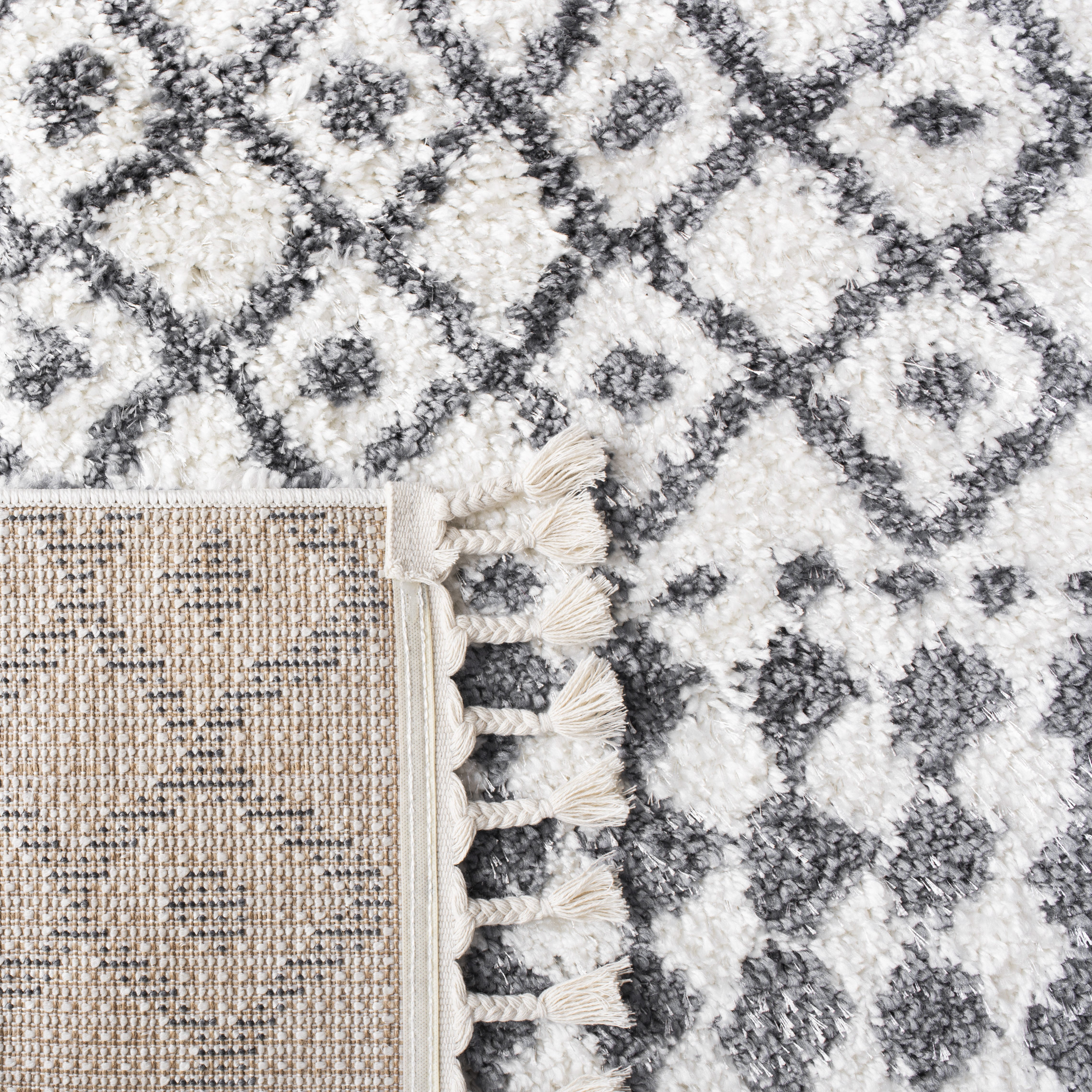 SAFAVIEH Berber Fringe Sunny Aztec Shag Area Rug, Ivory/Dark Gray, 9' x 12'