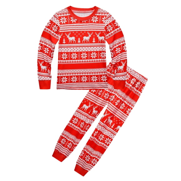 Hfolob Girls Outfit Kids Christmas Pajamas Long Sleeve Matching Holiday Set Toddler Boys Girls Kids Xmas Jammies