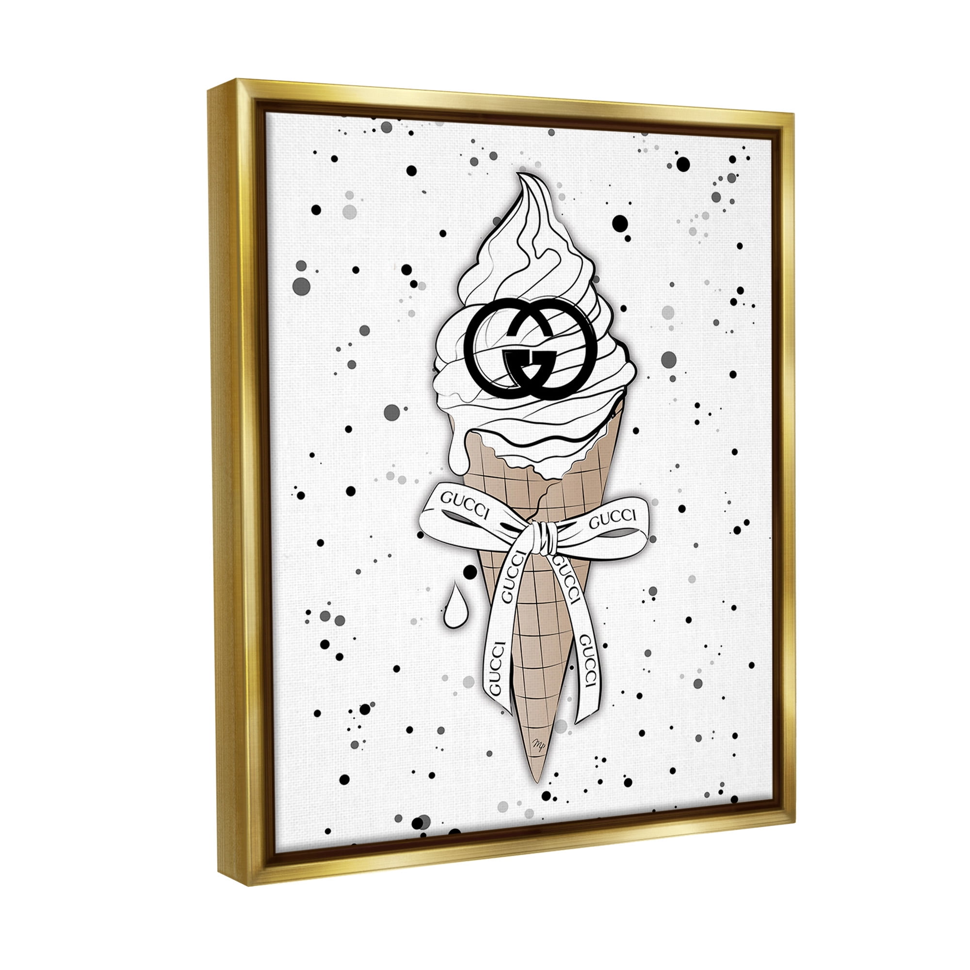 Stupell Industries Glam Ice Cream Pattern Beauty & Fashion Painting Gold Floater Framed Canvas Art Print Wall Art, 17 x 21