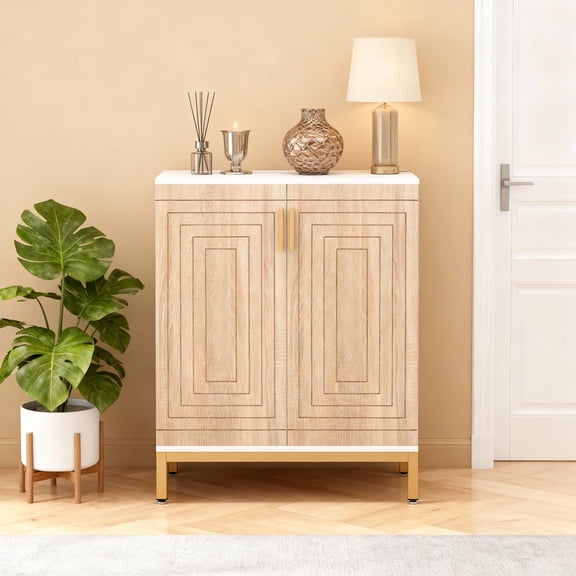 5-Tier Shoe Storage Organizer – 31.5” White & Natural Wooden Cabinet with Doors