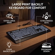 Mixfeer USB Interface Large Print Backlit Wired Keyboard USB Wired Lighted Keyboard