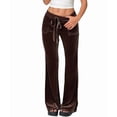 thumbnail image 3 of Velvet Pants Women Lounge Comfy Velour Flare Pants Casual Wide Leg High Waisted Drawstring with Pockets Brown S, 3 of 8