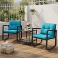 thumbnail image 5 of Topcobe Cushioned Patio Rattan Seating Rocking Chair Glass Table Set 3 Pieces with Steel Frame Furniture, Black, 5 of 8