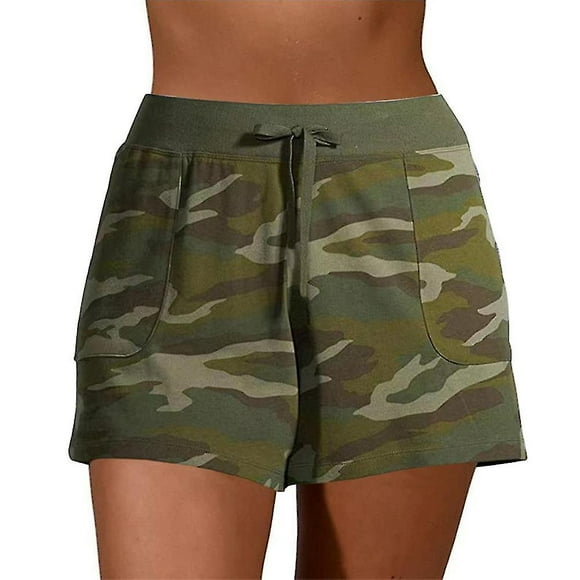 For Women Summer Camouflage Shorts Elastic Waist Lace Up Casual Sports Hot Pants