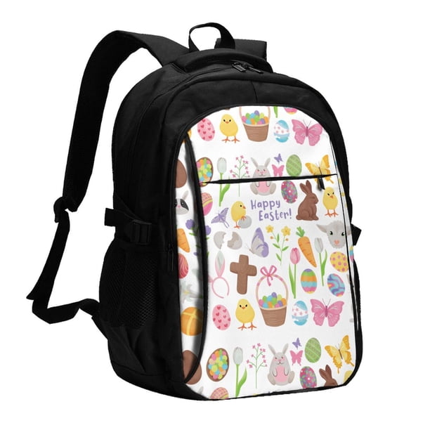 Balery Happy Easter1 Mochila con carga USB para hombre y mujer - Mochila impermeable y antirrobo para portátil con puerto USB para viajes, trabajo, estudios y universidad