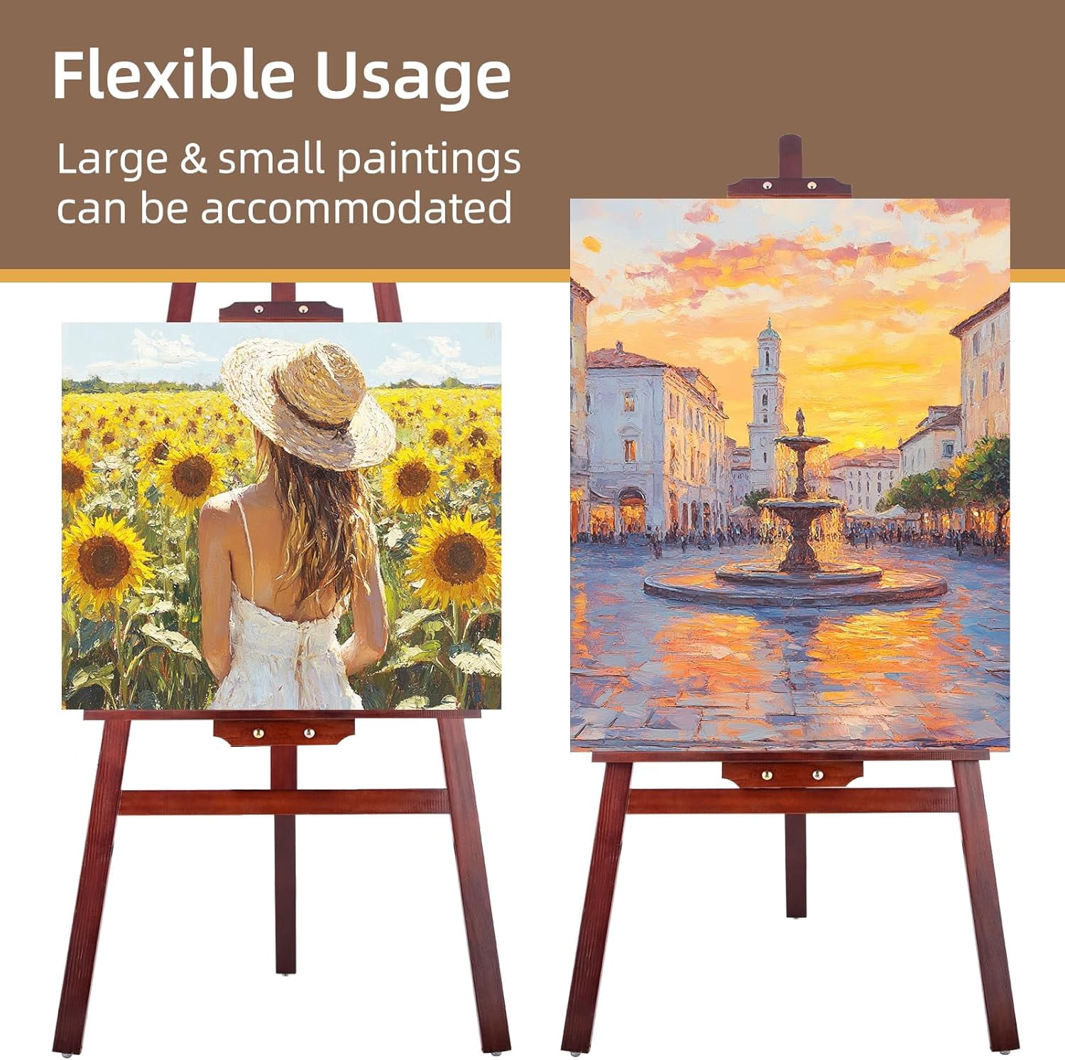 LAVFOX Brown Folding Wooden Paint Easel, Adjustable Display Stand for Canvas up to 42 Inches, Welcome Sign Holder for Weddings and Presentation