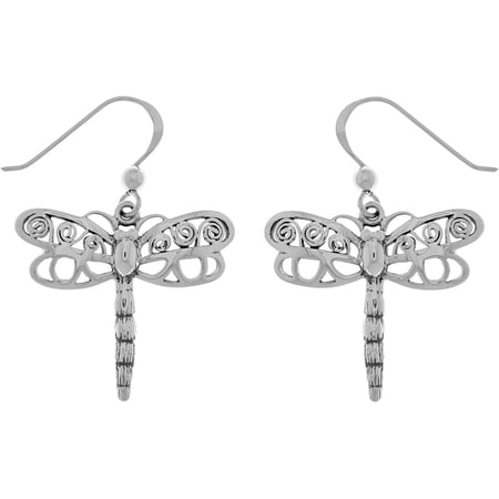 Jewelry Trends Sterling Silver Spiral Wing Dragonfly Dangle Earrings