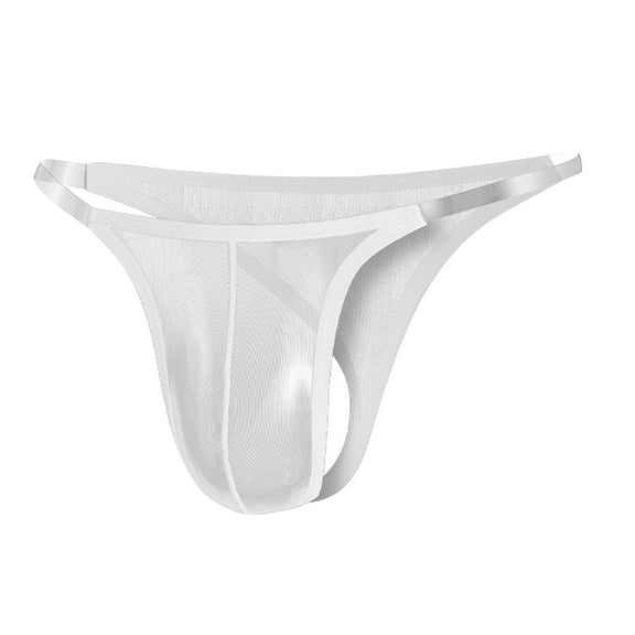khonts,Men's Sexy See Through Thongs Bulge Pouch Mesh Underwear Soft T-Back Underpants White XL
