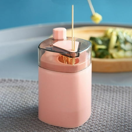 

Toothpicks Holder Dispenser Pop-Up Automatic Tooth Pick Holder Dispenser Toothpick Storage Box- Pink