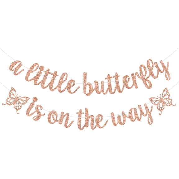 A Little Butterfly is on the Way Banner Welcome Newborn Baby Party Decorations Pregnancy Announcement Party Decor Baby Shower Banner Rose Gold Glitter