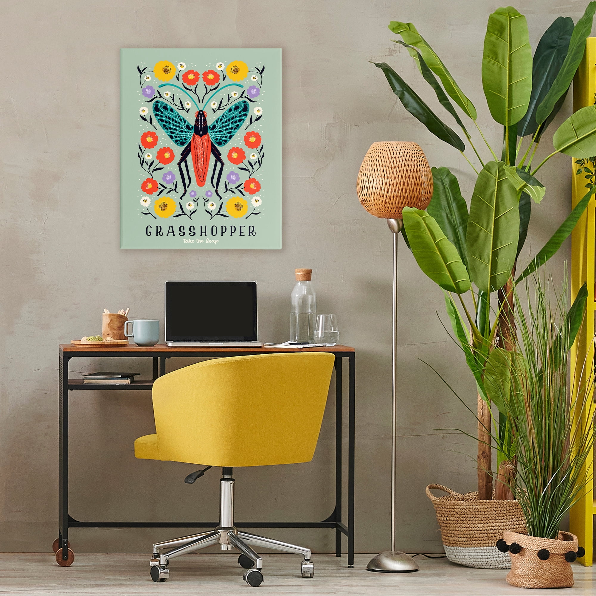 Stupell Industries Symmetrical Grasshopper with Blooms Canvas Wall Art, design by Indira Prieto | IndySign