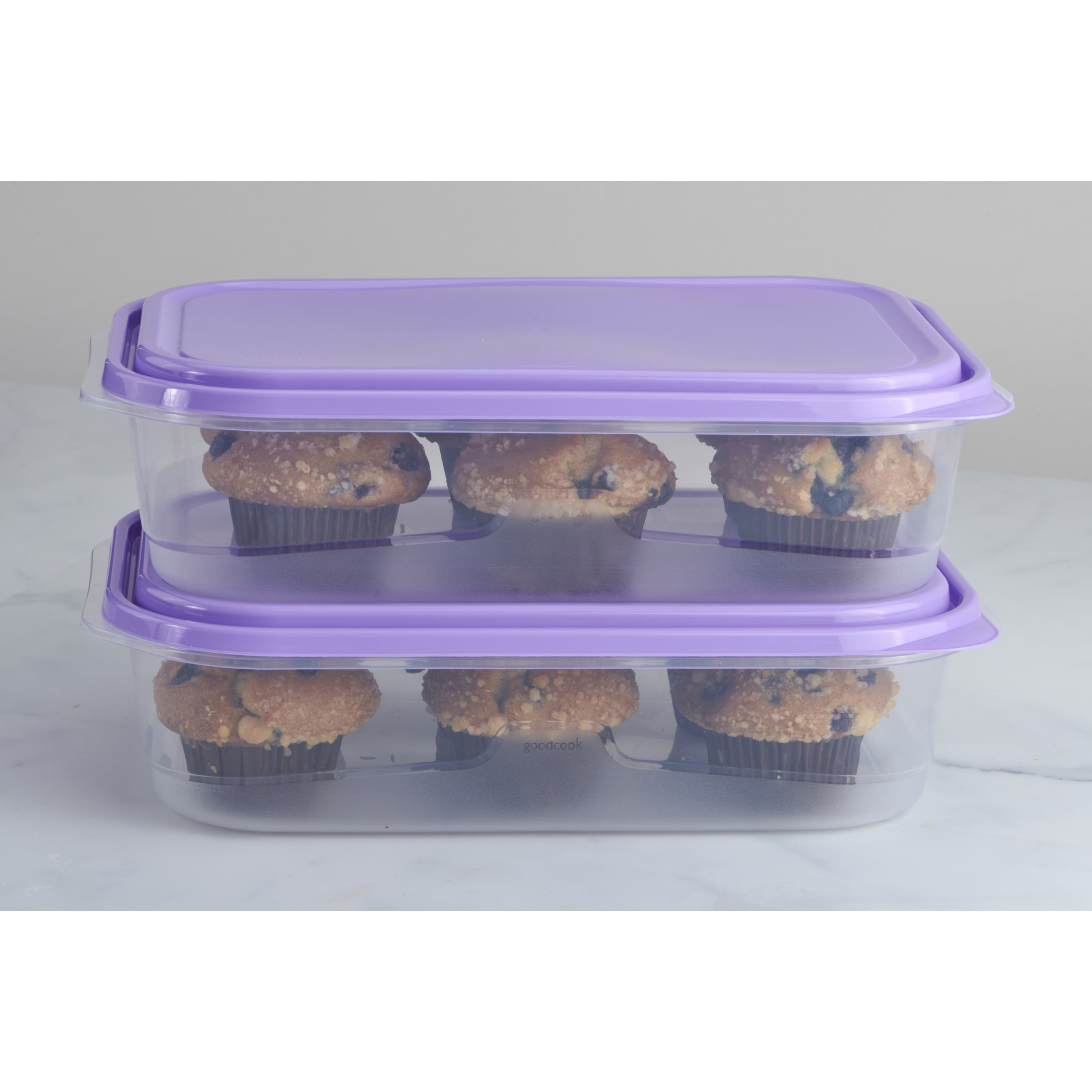 GoodCook EveryWare Extra-Large 1.1 Gallon Rectangle Food Storage Container, Set of 4, Purple, BPA Free