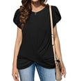 thumbnail image 2 of Camiseta informal para mujer, camiseta lisa con cuello redondo y pétalos, manga corta, jersey con parte delantera torcida, blusa, Tops Fridja bn7287, 2 of 8