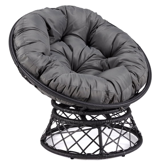 LOGYAT 37" Papasan Chair, 360 Degree Swivel Lounge Chair for Indoor & Outdoor, Dark Gray