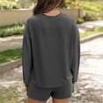 thumbnail image 5 of 2 Piece Ribbed Knit Loungewear Set Women's Long Sleeve Crew Neck Tops Elastic Waisted Shorts, Loose Comfortable Outfits Black M, 5 of 7
